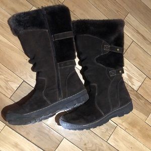 Mid calf brown furry boots